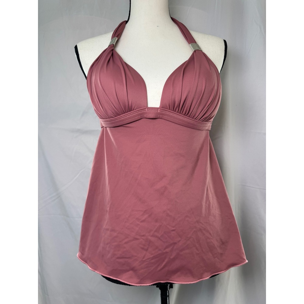 Venus Goddess Push Up Halter Pleated Swim Tankini Top Womens 12 Pink Excellent